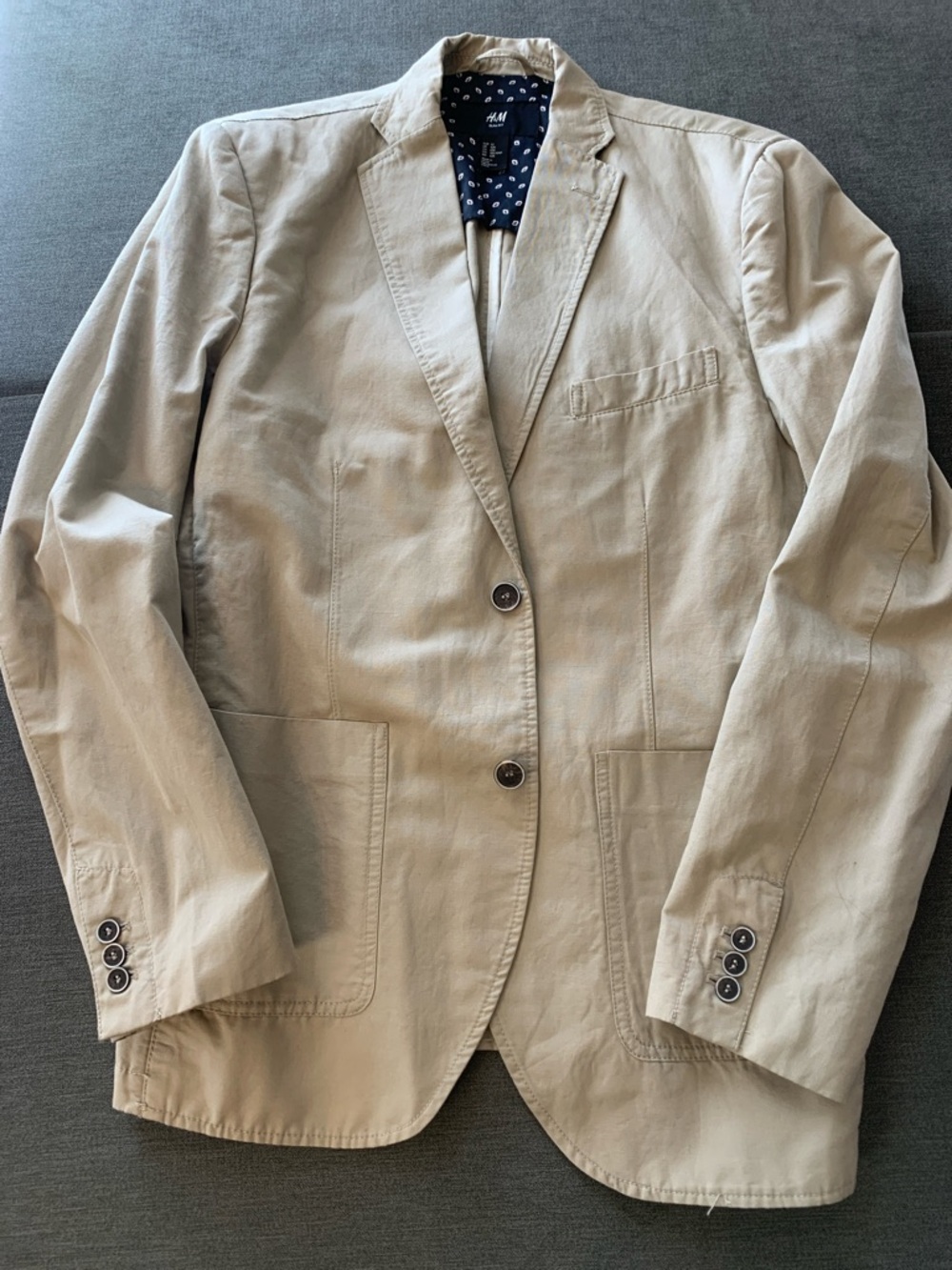 H&M Tan Slim Fit Blazer with Navy Printed Lining